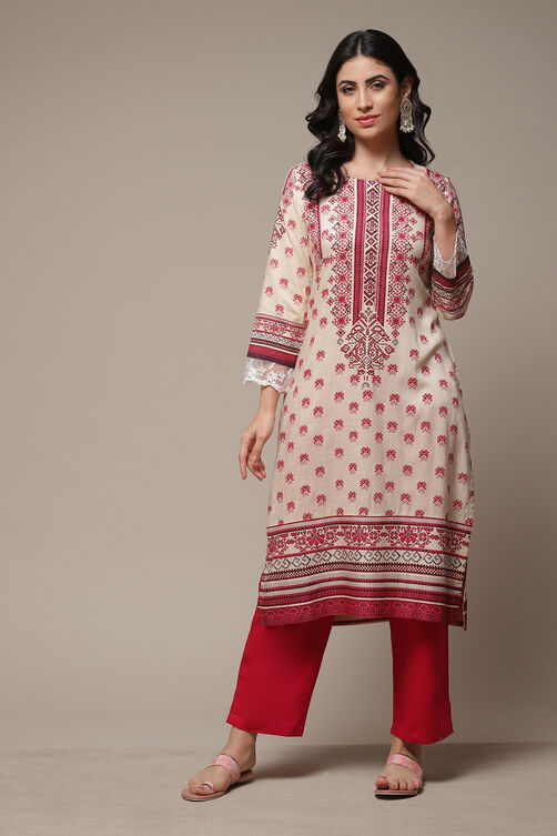Blue LIVA Straight Printed Kurta image number 1