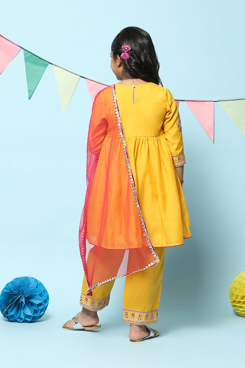 Yellow Polyester Flared Solid Kurta Palazzo Suit Set image number 4