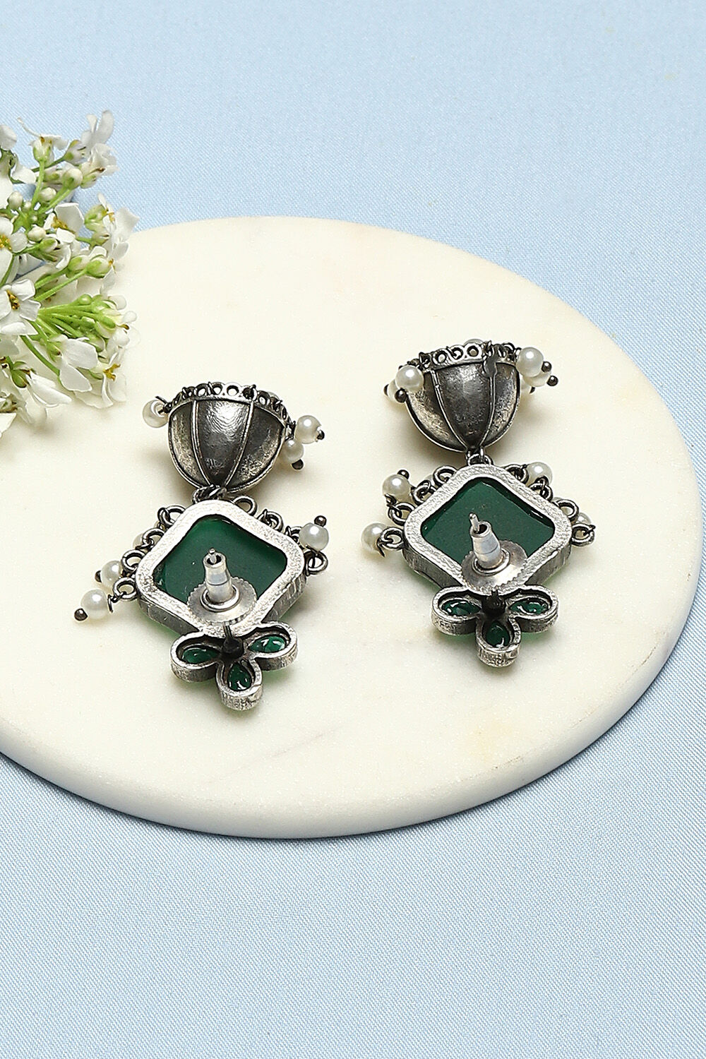 Green Brass Earrings image number 2