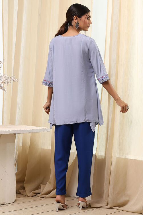 Dull Blue Modal Blend Asymmetric Short Kurta image number 3