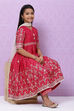 Berry Pink Viscose Girls Anarkali Straight Kurta Palazzo Suit Set