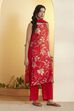 Red Floral Straight Viscose Blend Kurta Set image number 4