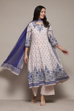 White Voile Kalidar Printed Kurta Palazzo Suit Set image number 0