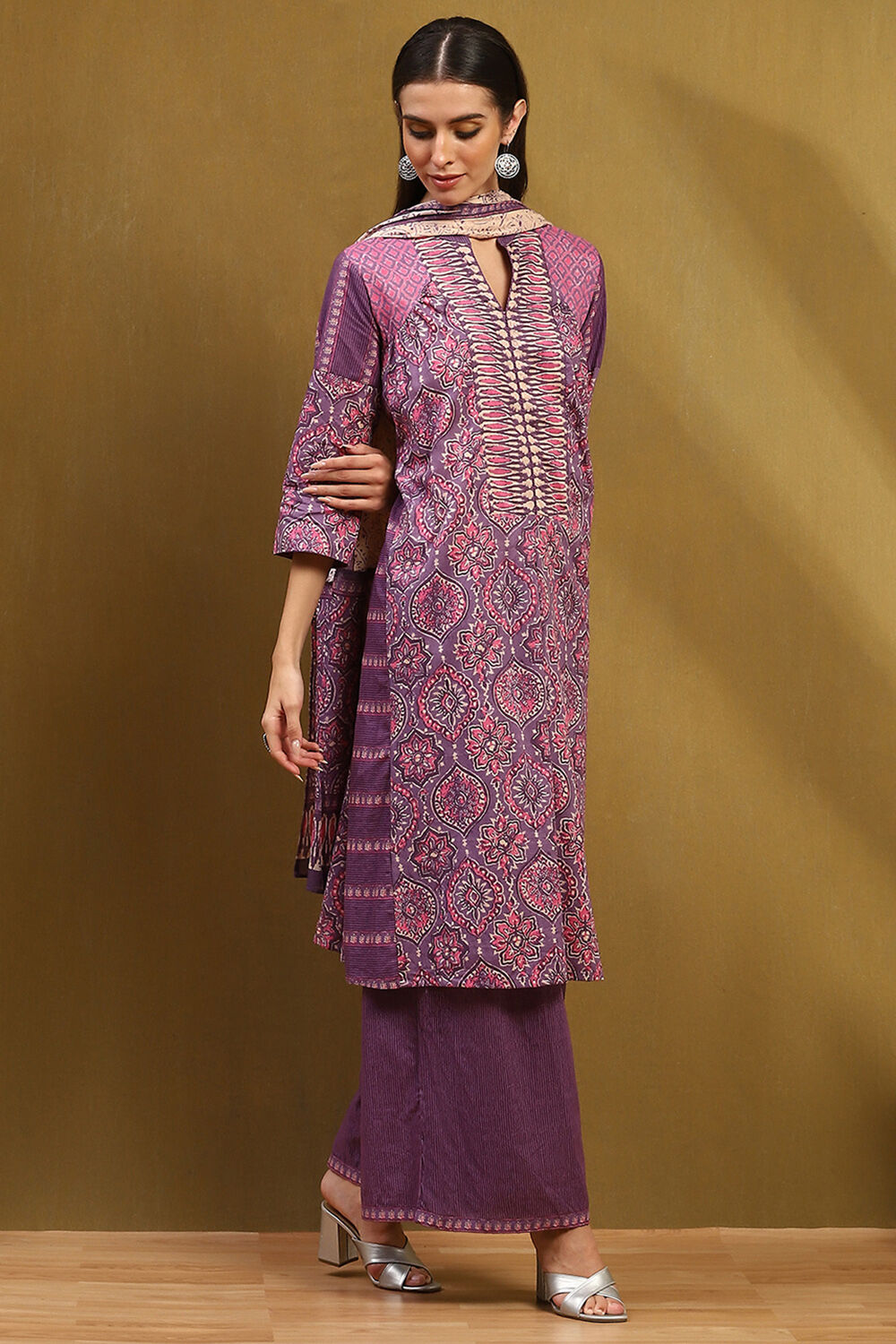 Blue Cotton Printed A-Line Suit Set image number 1