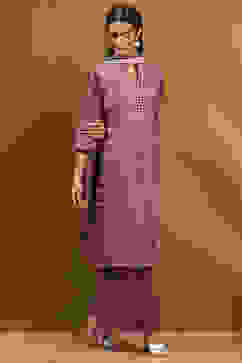 Purple Cotton Printed A-Line Suit Set image number 1