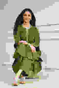 Olive Green Dyed Straight Kurta Set image number 0