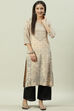 Beige LIVA Straight Printed Kurta image number 4