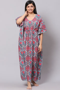 Grey Straight Poly Viscose Printed Sleepwear image number 2