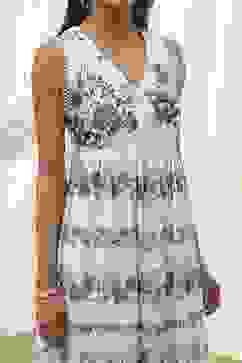 Off-White and Blue Cotton Floral Tiered Dress image number 1