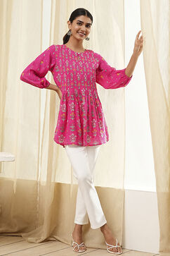 Pink Straight Printed Short Kurta image number 0