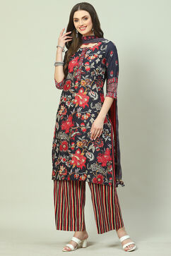 Charcoal Cotton Straight Kurta Palazzo Suit Set image number 0