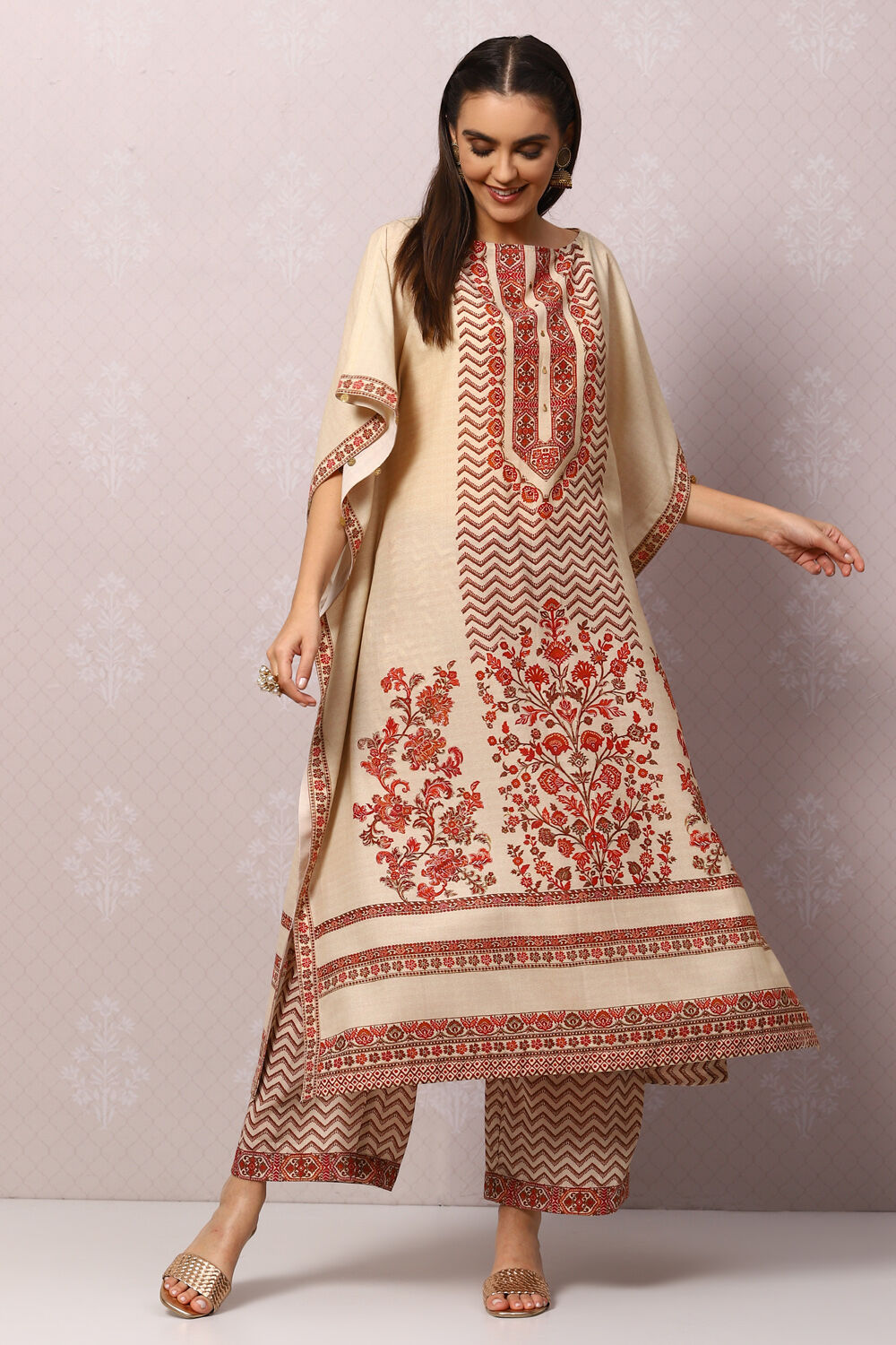 Beige Polyester Kaftan Set image number 6