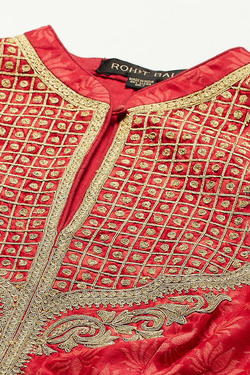 Rohit Bal Red Silk Flared Solid Suit Set image number 1