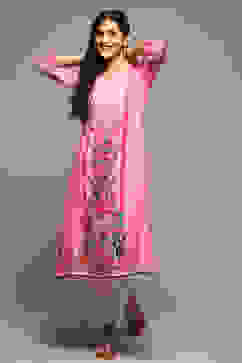 Pink LIVA Straight Printed Kurta image number 0