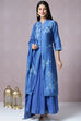 Blue Cotton Silk Front Open Kurta Skirt Suit Set image number 3