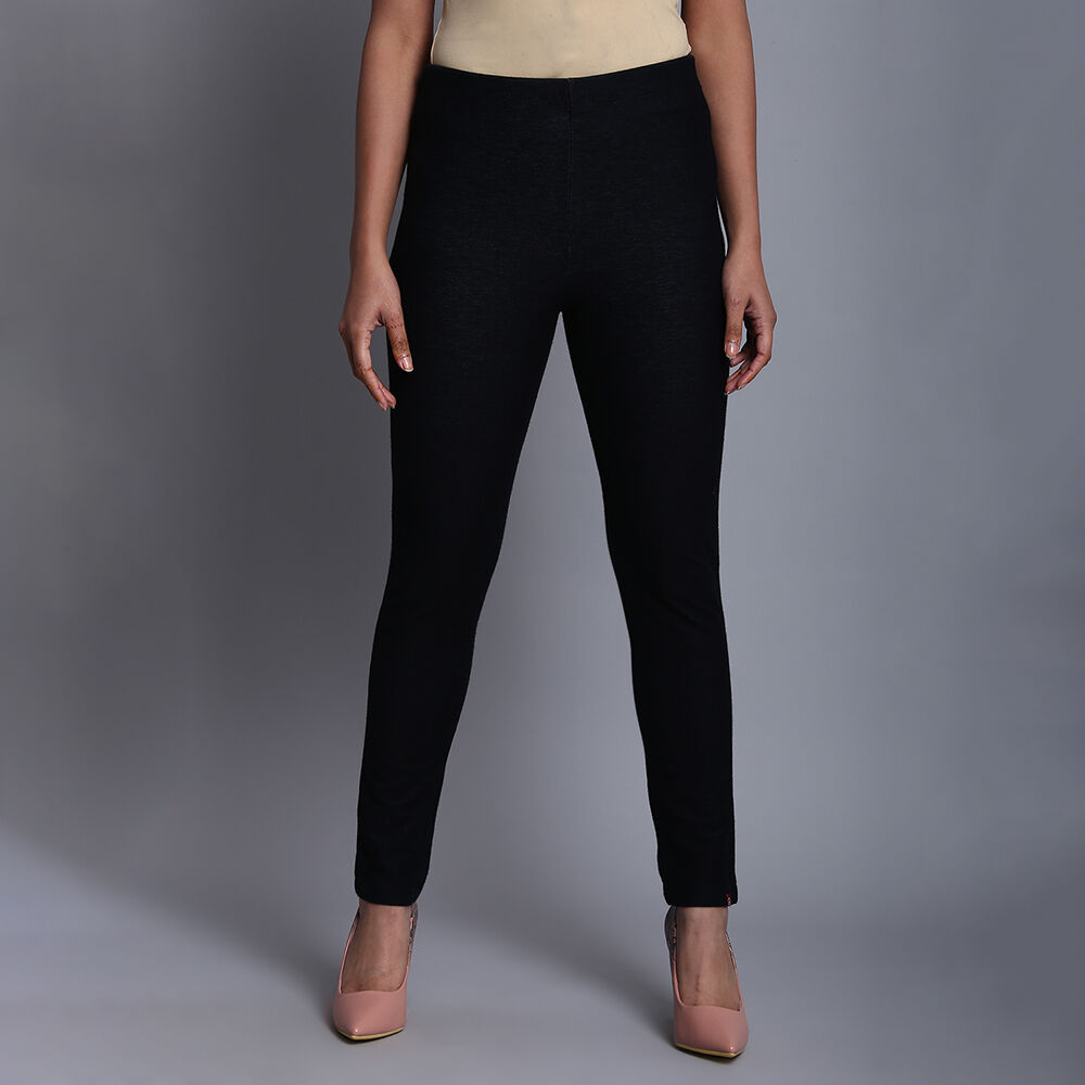 Buy Black Poly Cotton Jeggings Jegging for INR599.00 Biba India