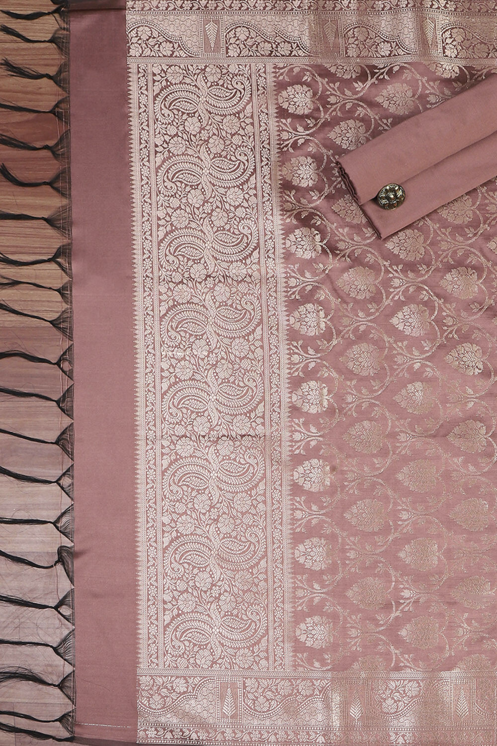 Grey Art Silk Unstitched Suit Set image number 2