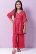 Berry Pink Rayon Flared Printed Kurta image number 6