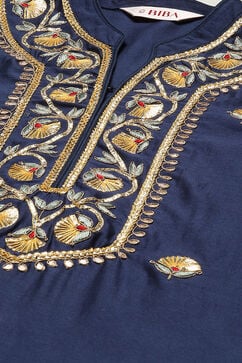 Navy Cotton Blend Layered Kurta Churidar Suit Set image number 2