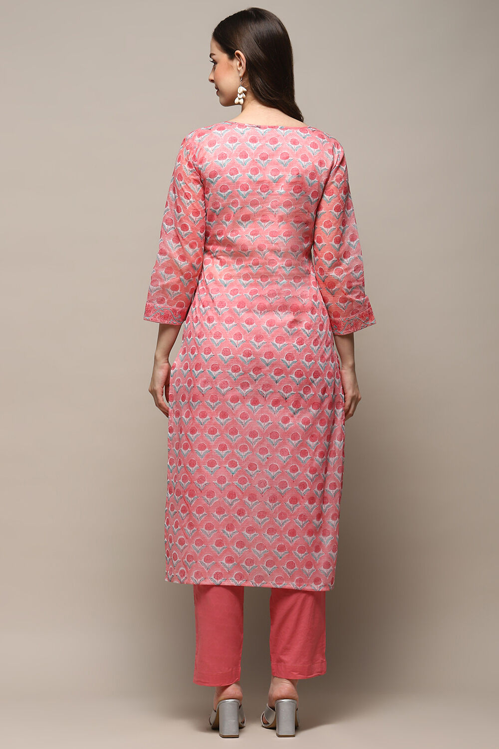 Blue Green Cotton Blend Unstitched Suit set image number 6