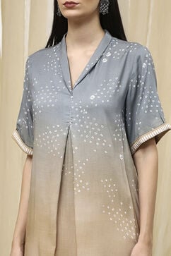 Grey Beige Viscose Rayon Straight Printed Fusion Set image number 1