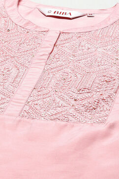 Pink Cotton Blend Kurti image number 1