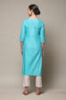 Blue Cotton Straight Printed Kurta image number 4