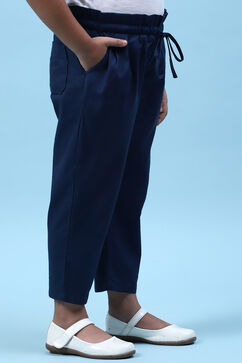 Marine Blue Cotton Solid Pants image number 3