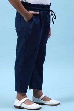Marine Blue Cotton Solid Pant image number 3