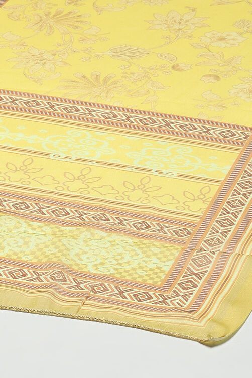 Yellow Silk Blend Digital Print Unstitched Suit Set image number 4
