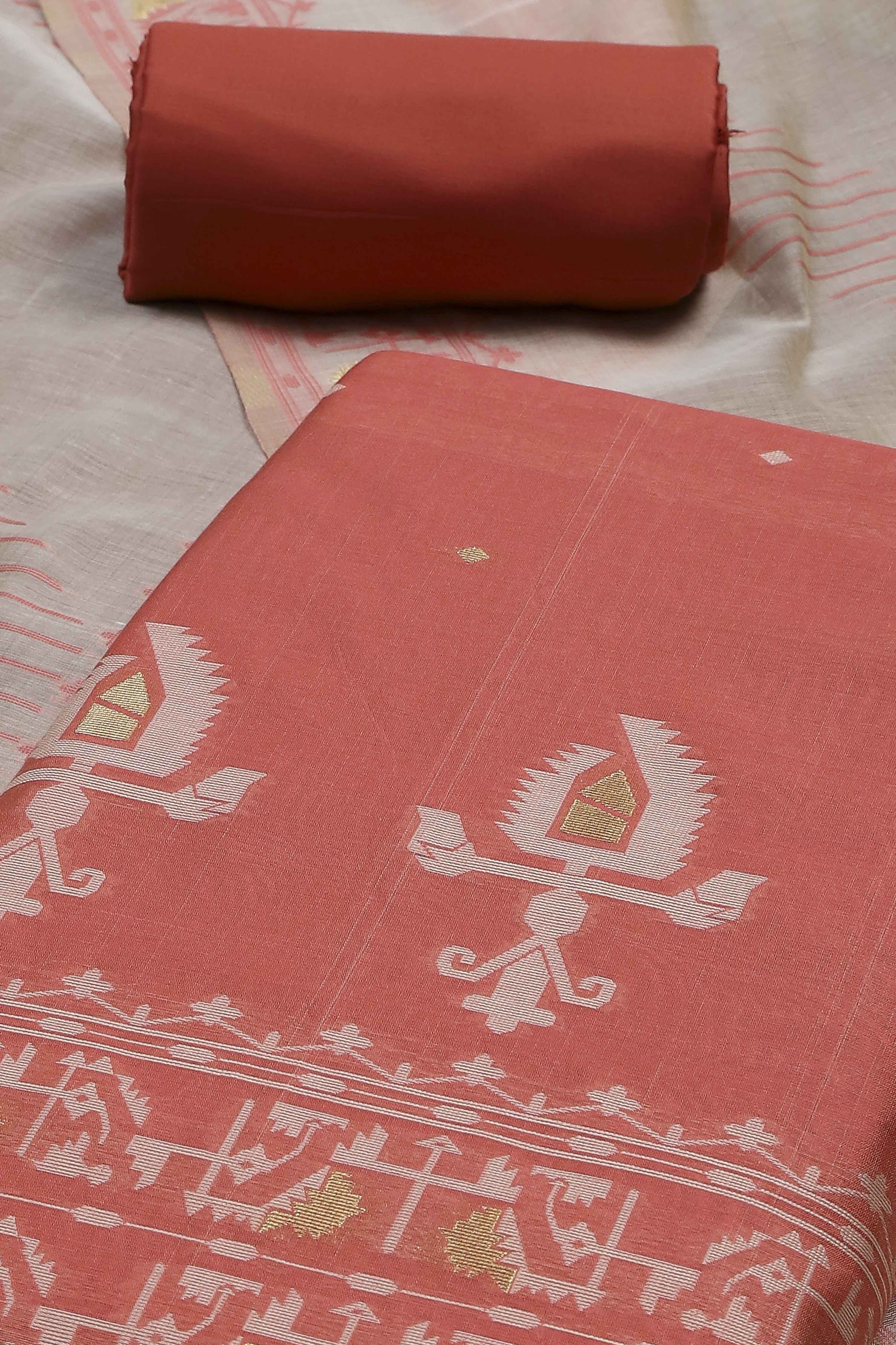 Blue Cotton Jamdani Unstitched Suit Set image number 1