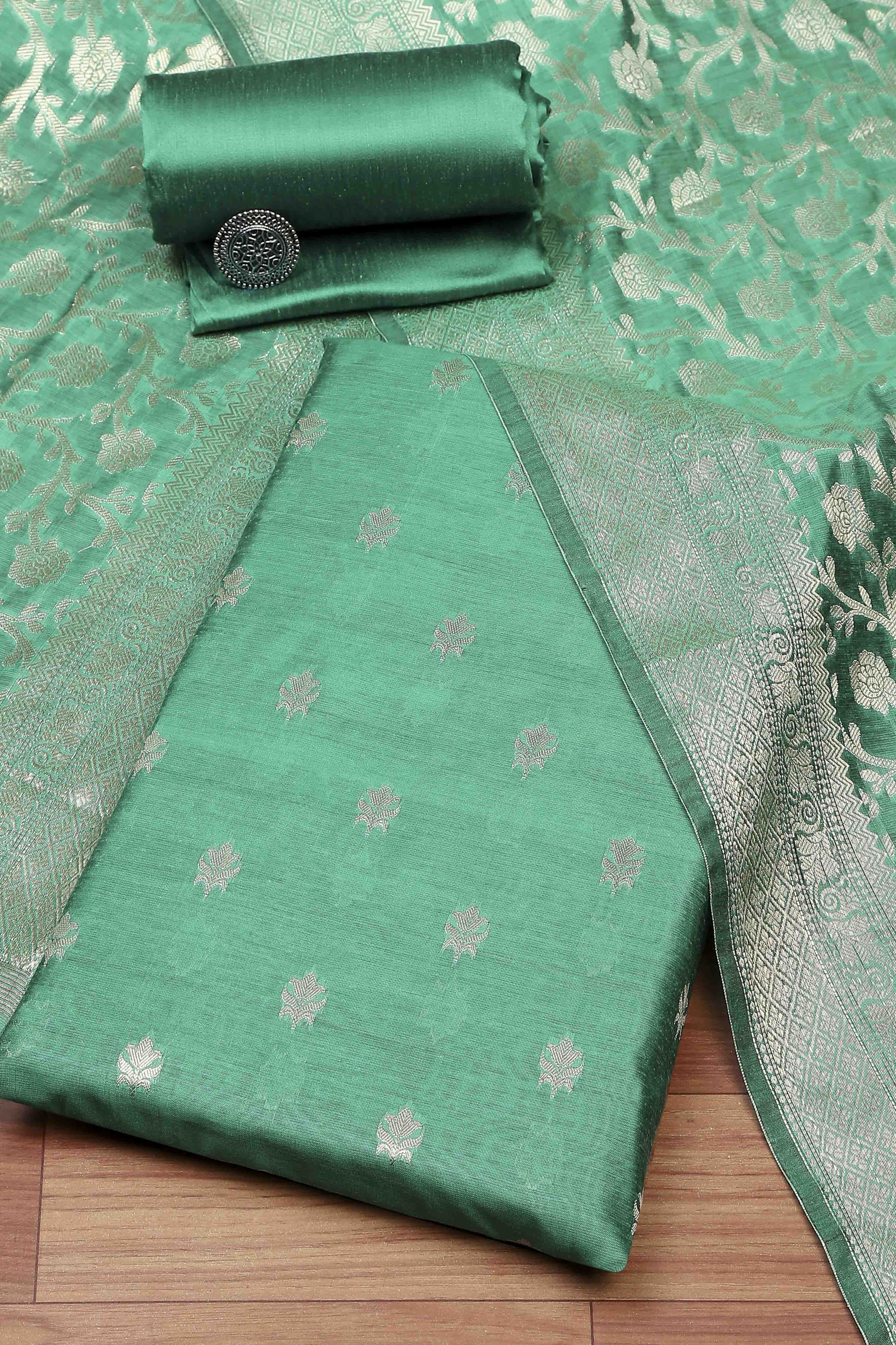 Mustard Cotton Printed Embroidered Unstitched Suit Set image number 0