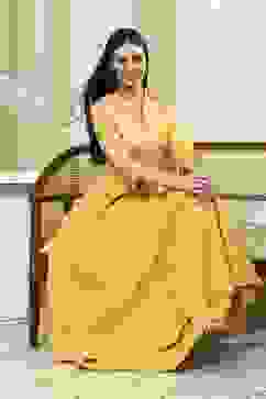 Lime Yellow Cotton Layered Anarkali Dress image number 0