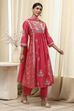 Coral-Red Silk Chanderi Gathered Suit Set image number 5