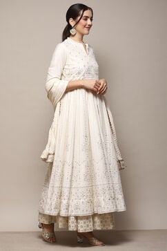 Off White Cotton Anarkali Kurta Skirt Suit Set image number 6