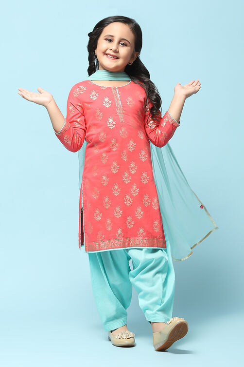 Fuchsia Cotton Straight Printed Kurta Patiyala Salwar Suit Set image number 0