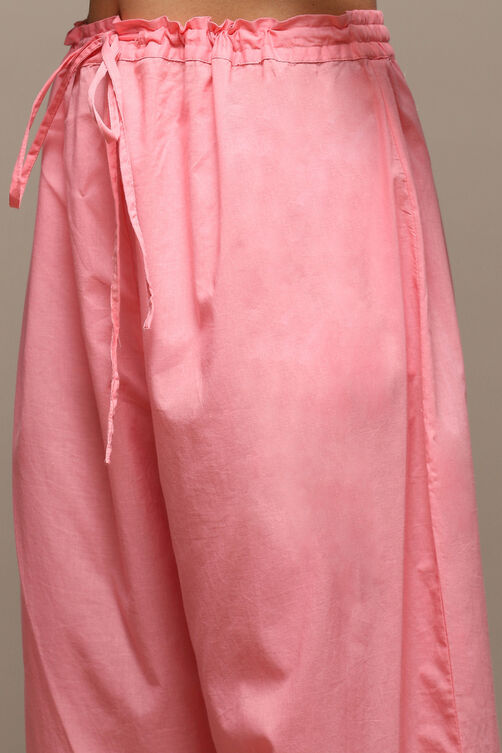 Pink Cotton Blend Layered Kurta Palazzo Suit Set