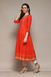 Green Cotton A-Line Printed Kurta image number 2