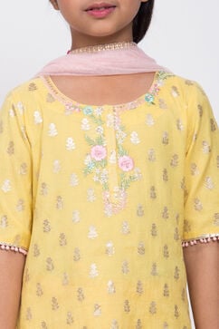 Yellow Poly Cotton A-Line Kurta Salwar Suit Set image number 1