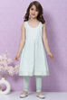 Light Blue Art Silk Flared Kurta Churidar Suit Set image number 2
