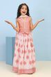 Peach Cotton Printed Straight Lehenga Set