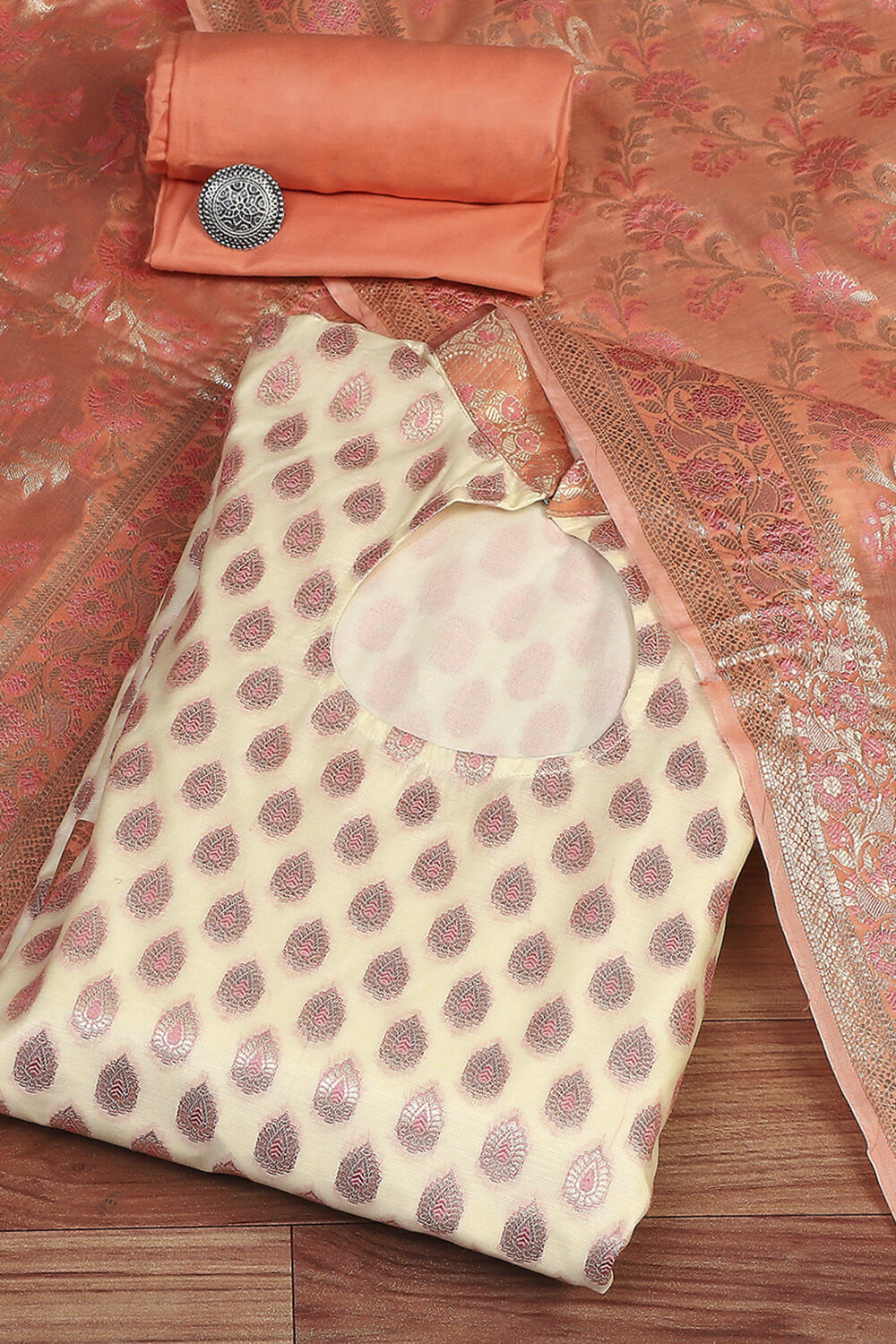 Grey Art Silk Woven Unstitched Suit Set image number 0