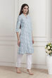 Blue Cotton Printed Straight Kurta image number 4