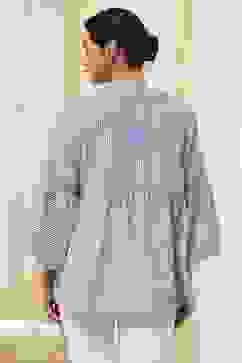 Blue Cotton Striped Straight Short Kurta image number 4