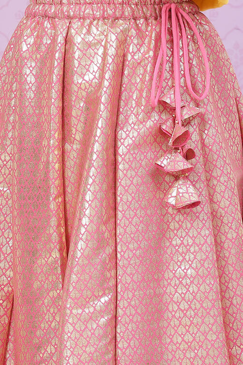 Pink Viscose Printed Short Top Lehenga Set image number 2