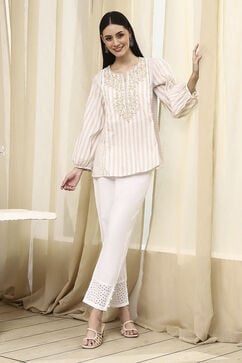 Beige Cotton A-Line Kurti image number 0