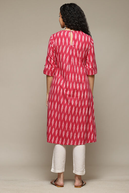 Fuschia Cotton IKAT Straight Yarndyed Kurta image number 3