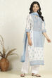 White and Blue Cotton Digital Print Unstitched Suit Set image number 6