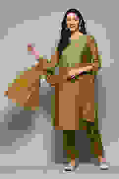 Lime Green Rayon Straight Embroidery Kurta Slim Pant Suit Set image number 0