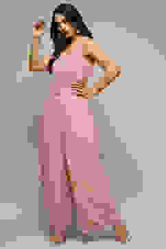 Pink Embroidered Straight Jumpsuit image number 5